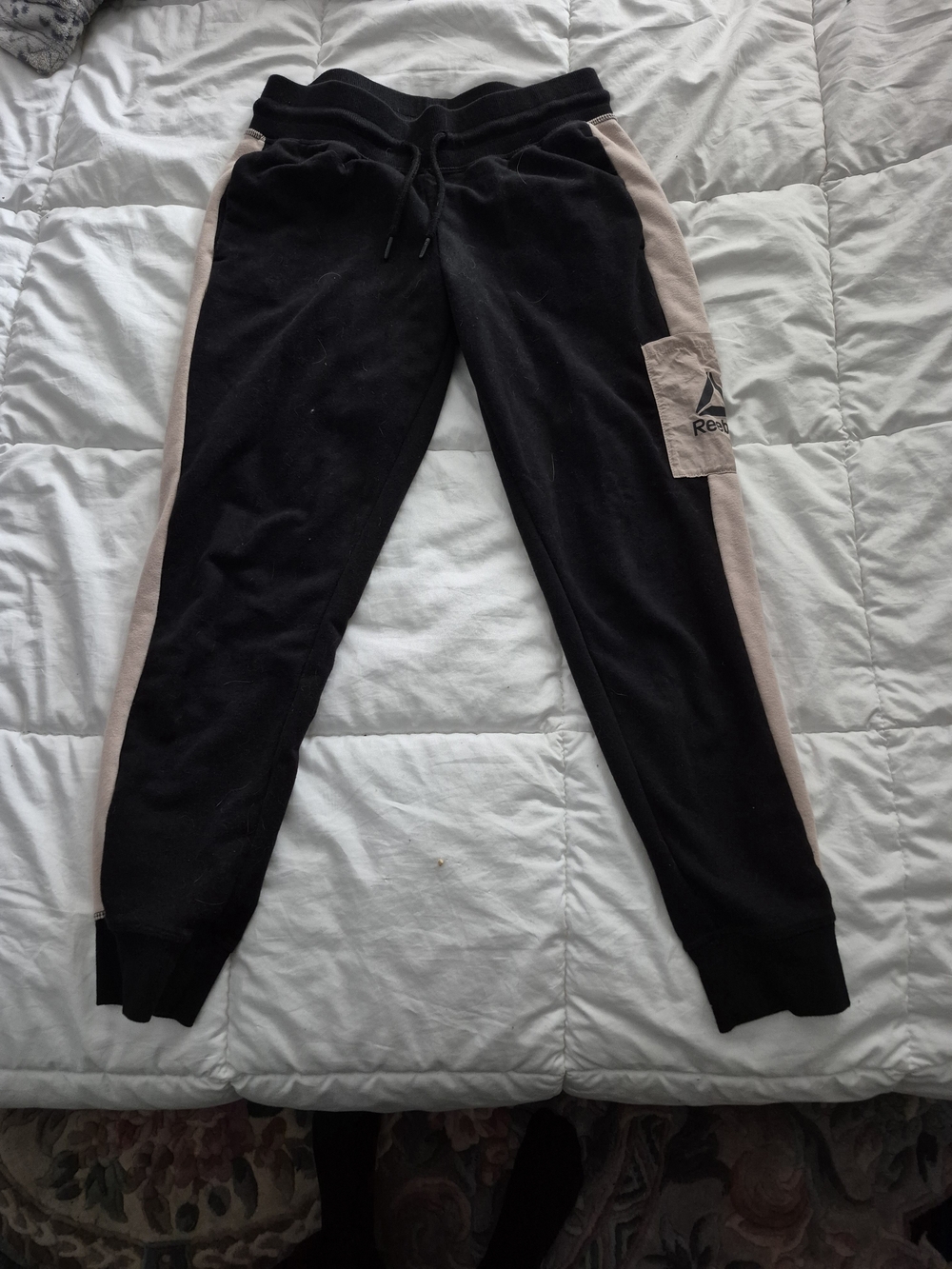 Reebok Black Joggers with Pale Pink Side Stripes